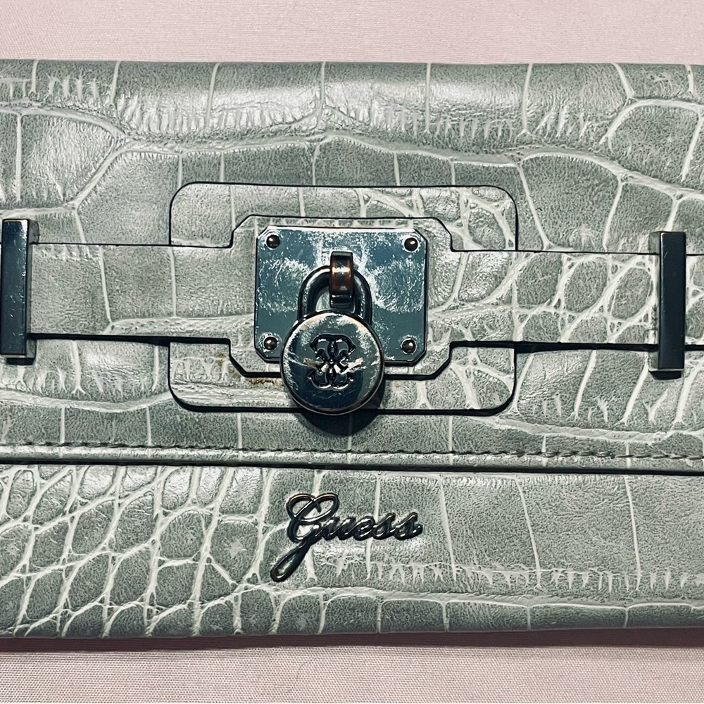 Guess Silver Crocodile Pattern Clutch